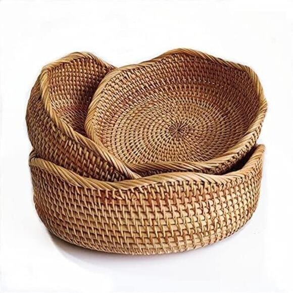 Bread Basket, Round Fruit Baskets, Wicker Storage Bowls - Picture 3 of 8